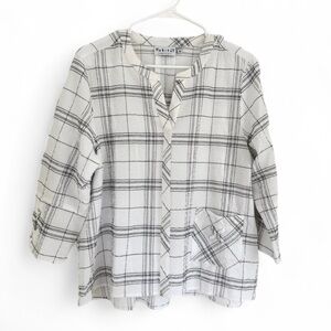 Habitat Top Womens Medium White Black Plaid 3/4 Sleeve Textured Lagenlook Art